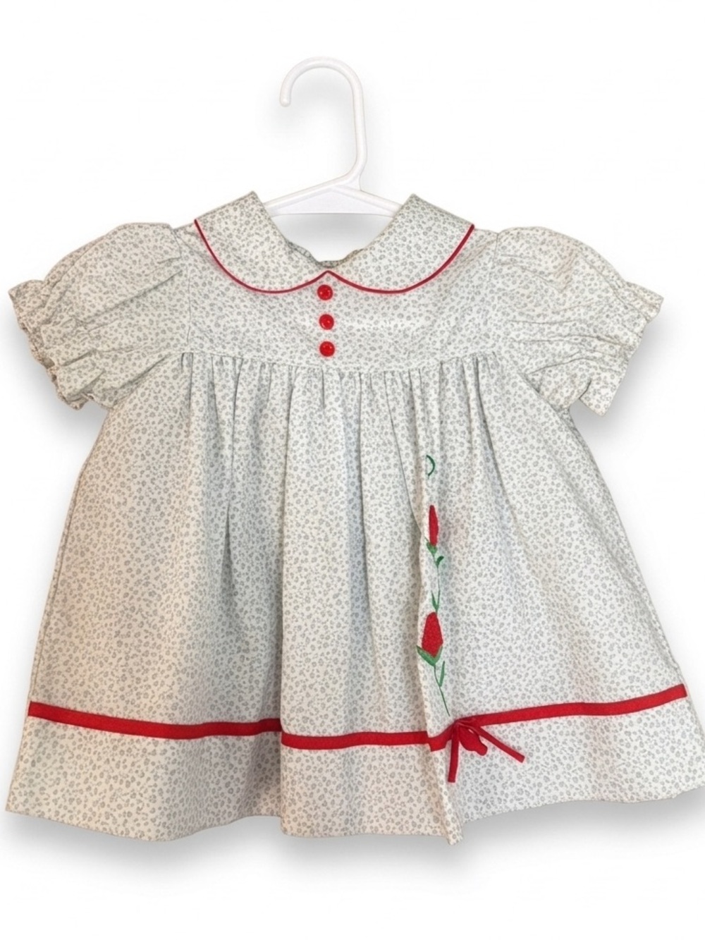 Vintage Baby Togs Girl Floral Dress 9 Months Peter Pan Collar Rosebud 80s/90s